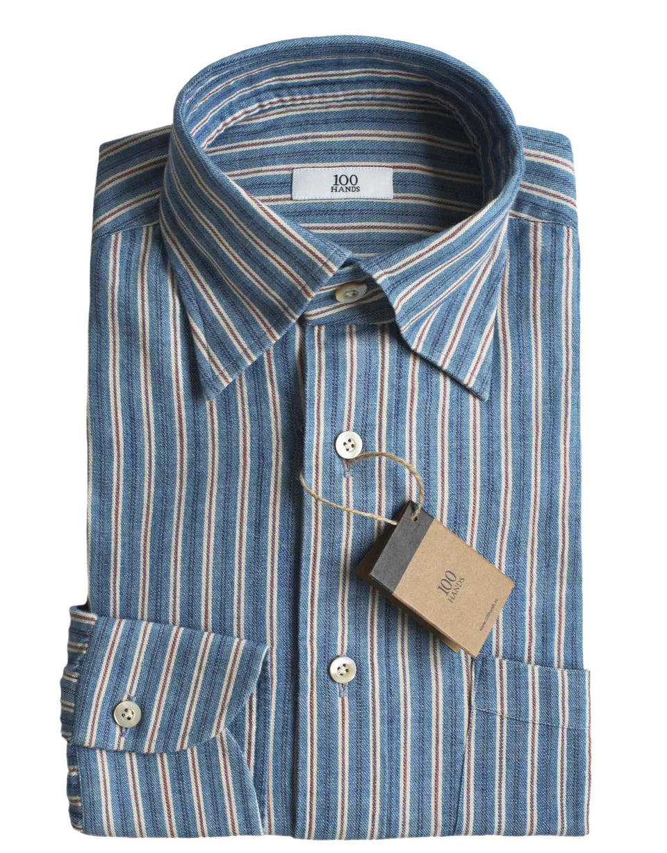 Japanese Red Striped Denim Shirt folded top view