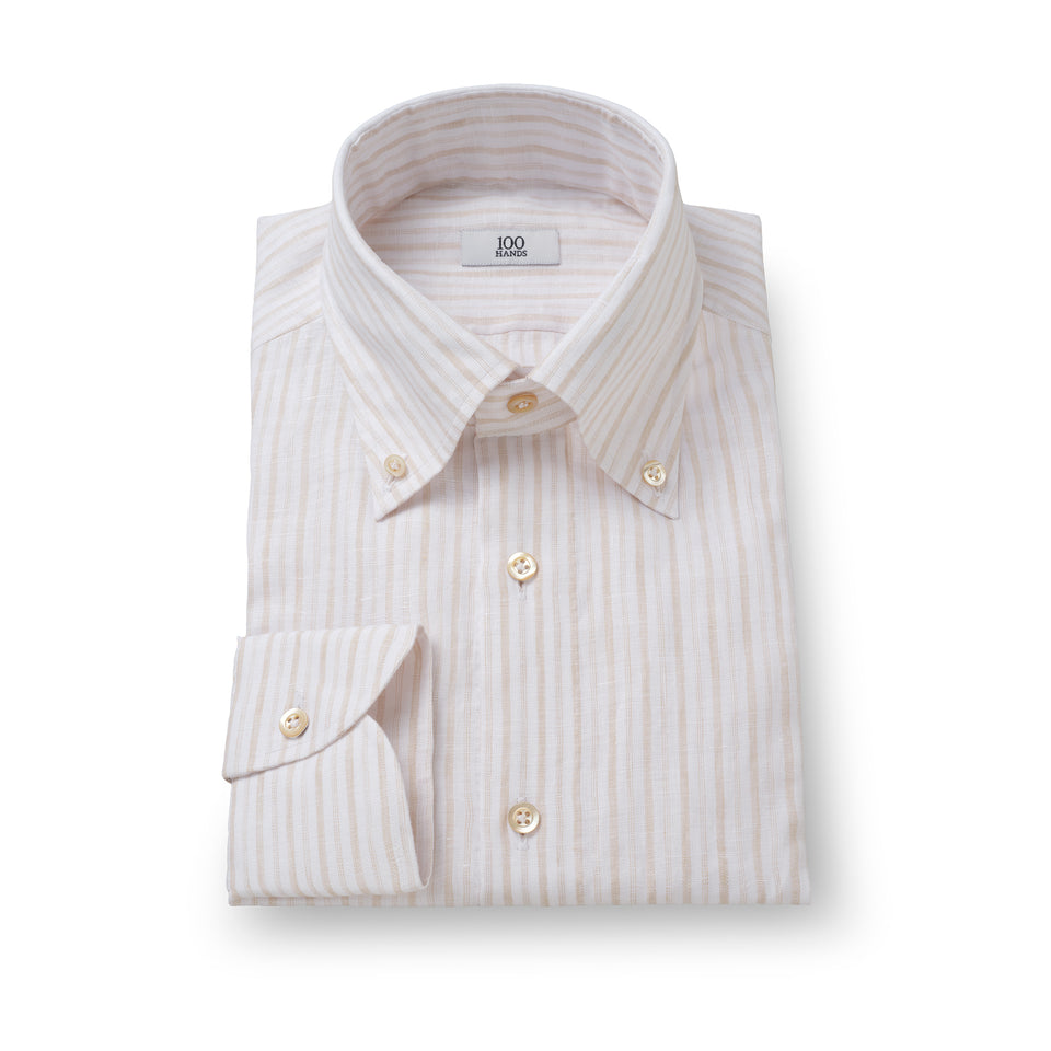 Exclusive Beige Chalk Stripe Linen Shirt