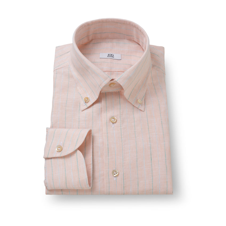 Salmon Pink Linen Reverse Stripe Shirt