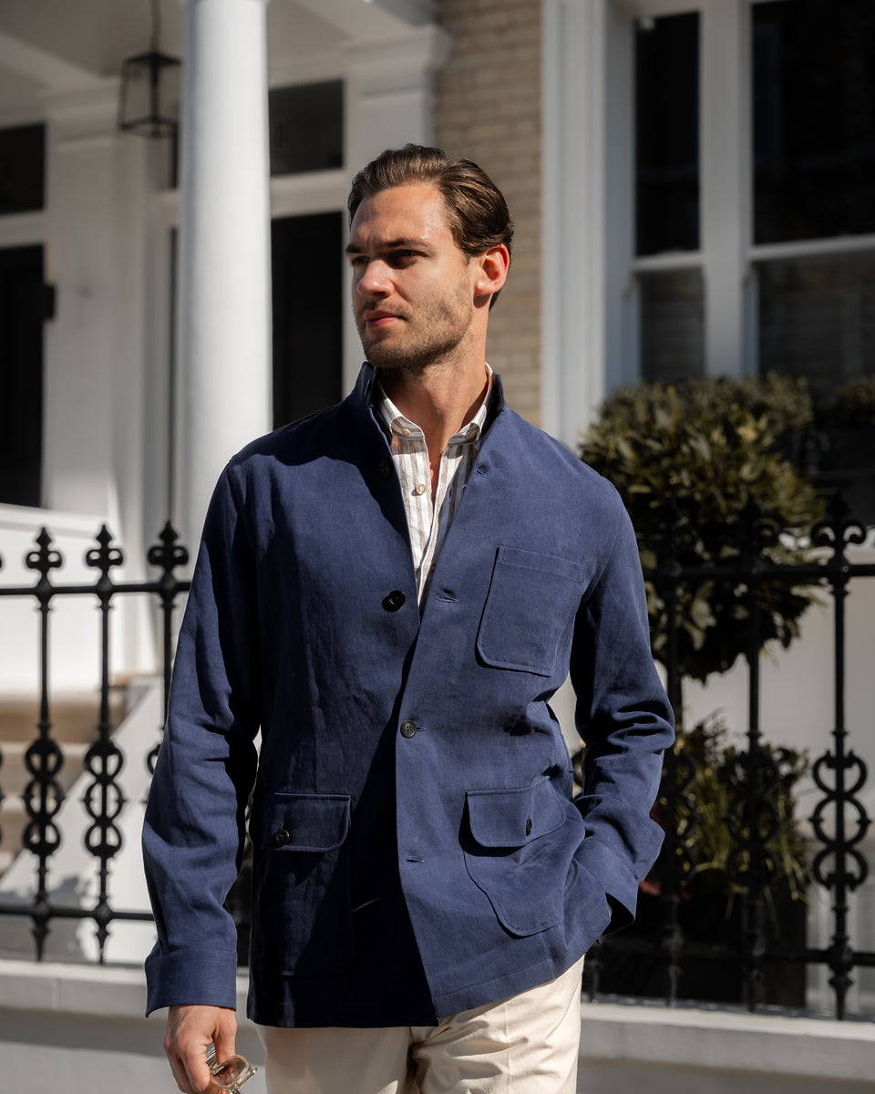 Royal Blue Traveller Jacket in Luxurious Art du Linen