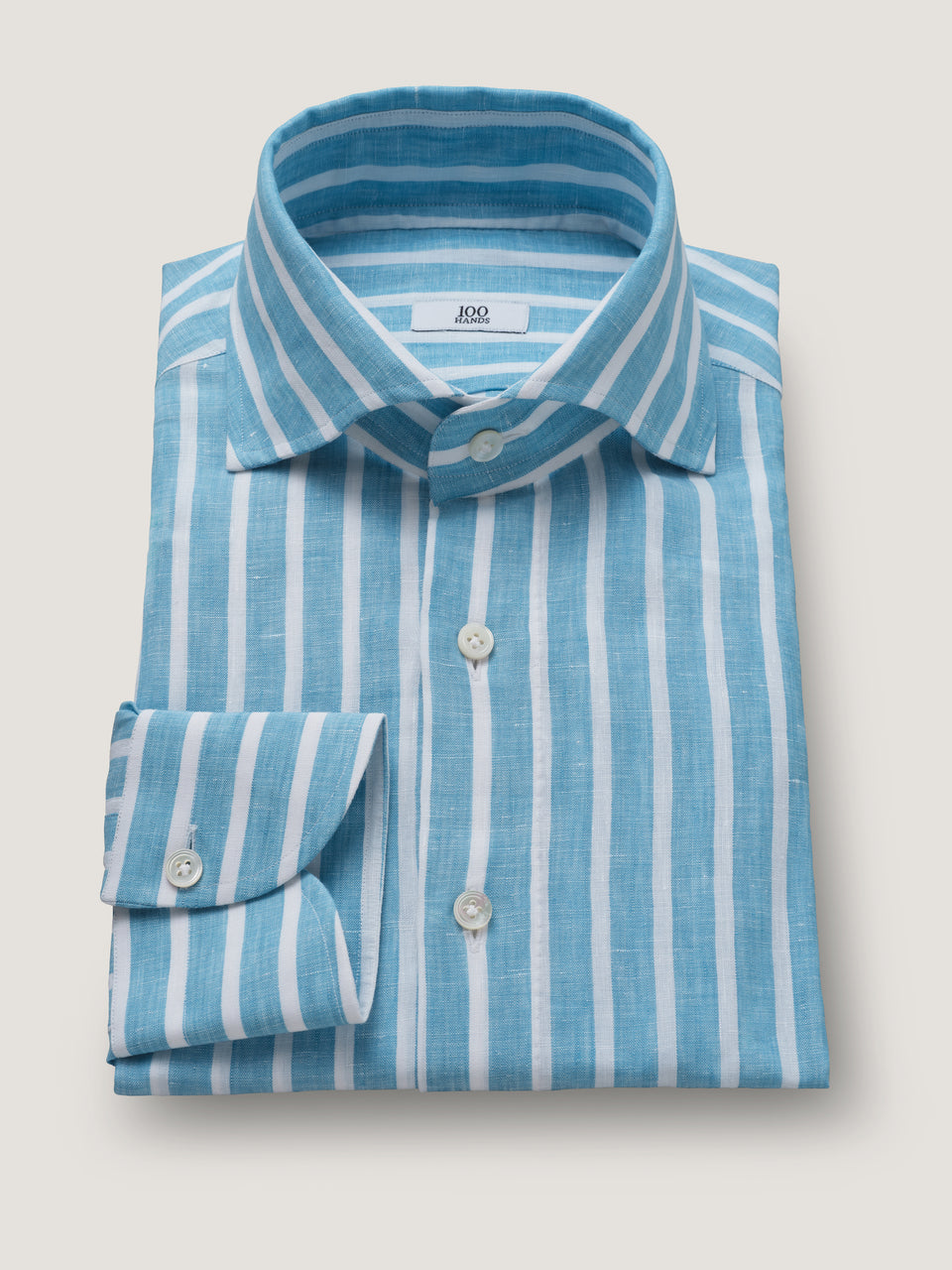 Ocean Blue Wide Stripe Irish Linen Shirt
