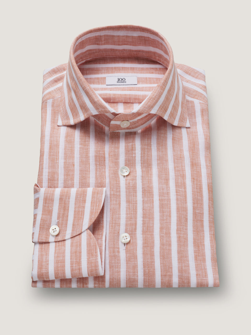 Terracota Brown Wide Stripe Irish Linen Shirt