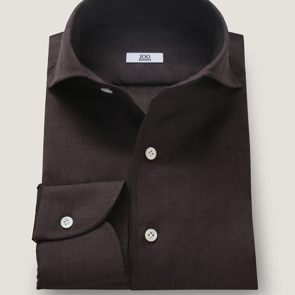 100 hands dress shirts 100Hands | Hand Made | Luxury Shirt | Chocolate Brown Wool Poplin Shirt EU38