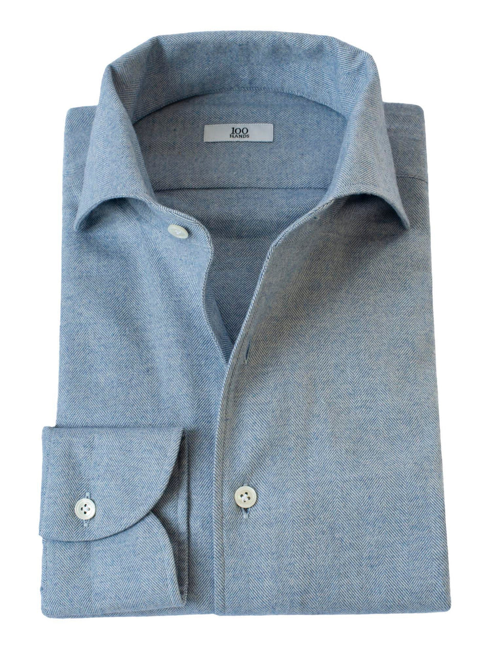 Baby Blue Flannel in Wide Herringbone Handmade Shirt top view