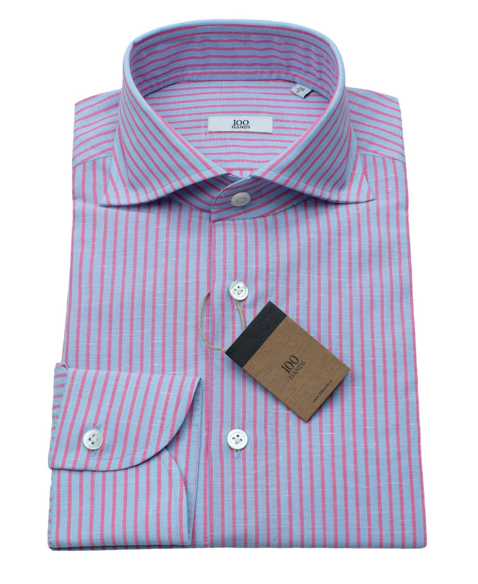 Pink Blue Voile Cotton Linen Shirt