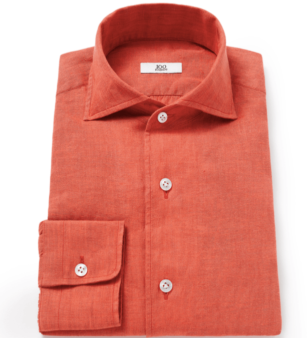 Salmon Linen Shirt in One Piece Collar