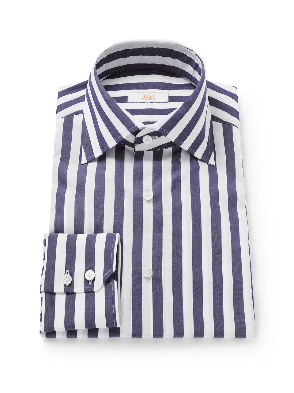Wide Navy Stripe Supima Poplin Gold Line